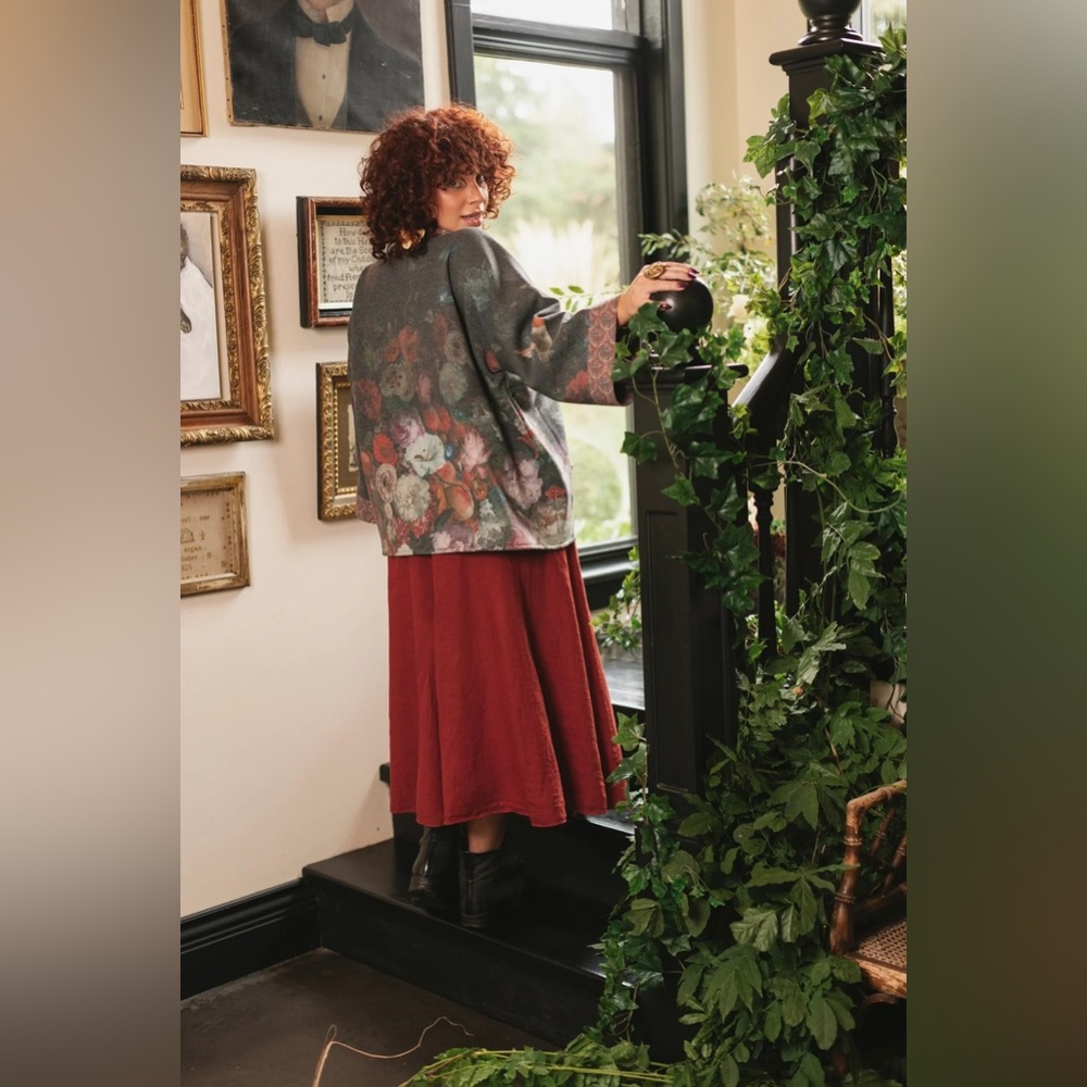 ✨Flight of Fancy Fleece Cottage  Cardigan Vintage Art Statements Jacket - Picture 5 of 13